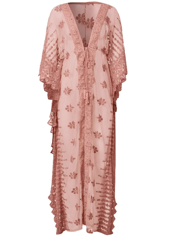 Mesh and lace kimono - Rose