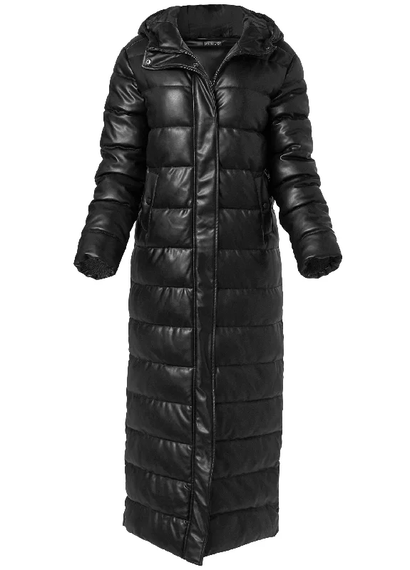 Faux leather puffer trench - Black