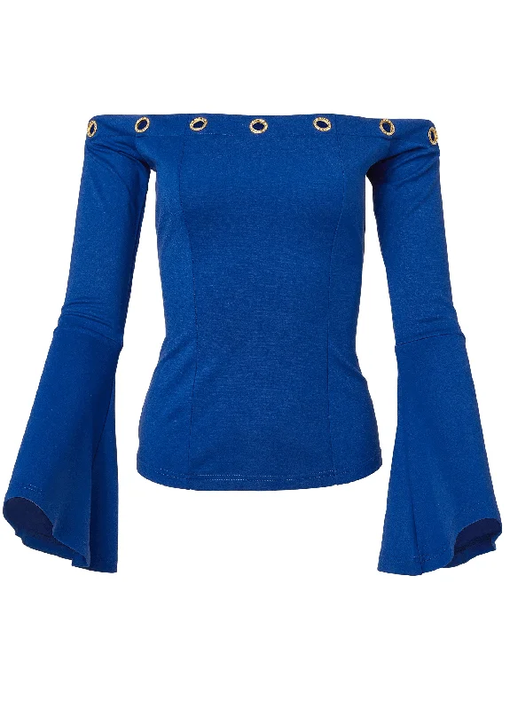 Off-the-shoulder grommet top - Blue