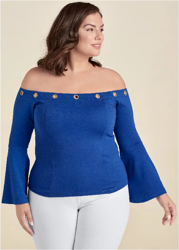 Off-the-shoulder grommet top - Blue