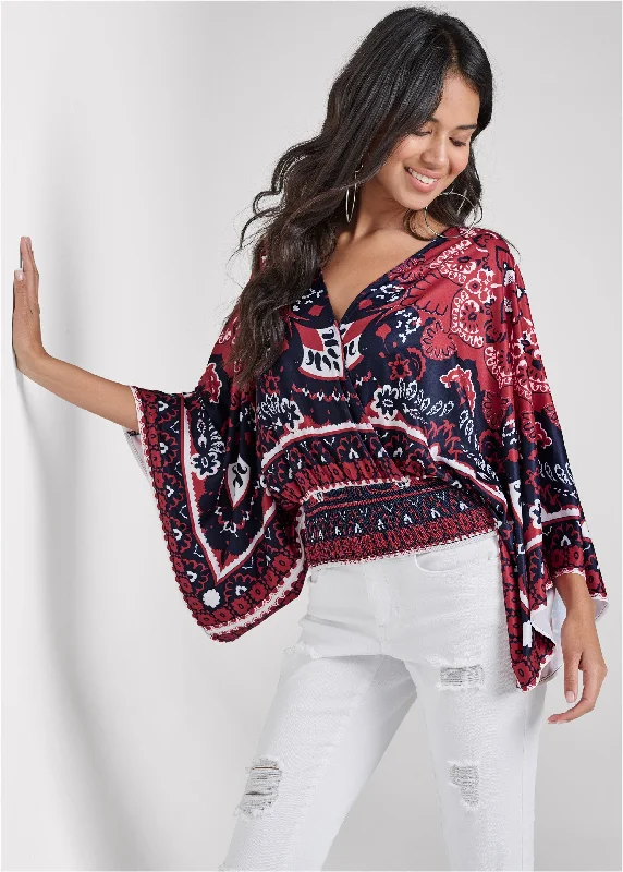 Bandana print kimono top - Red Multi