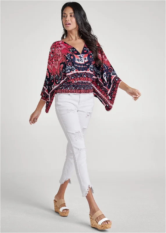 Bandana print kimono top - Red Multi