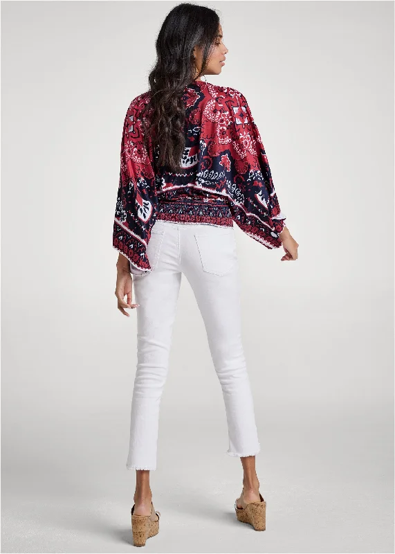 Bandana print kimono top - Red Multi