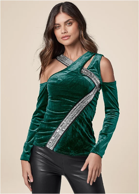 Embellished velvet top - Green