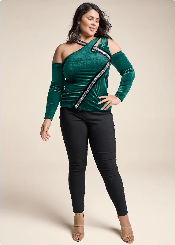 Embellished velvet top - Green