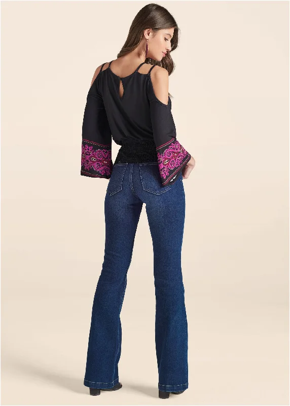 Moroccan Paisley top - Black & Fuchsia