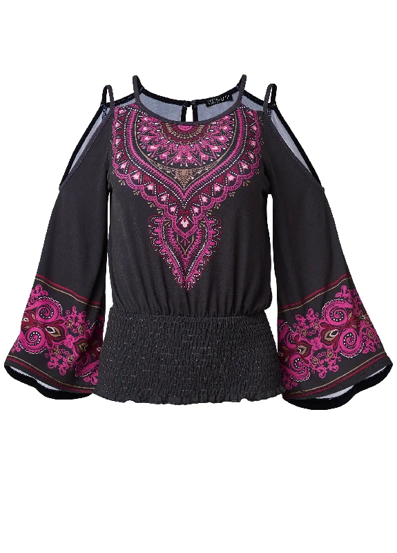 Moroccan Paisley top - Black & Fuchsia