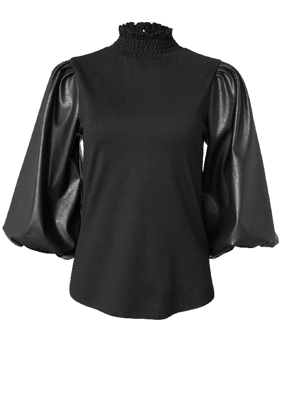 Faux-leather mock-neck top - Black