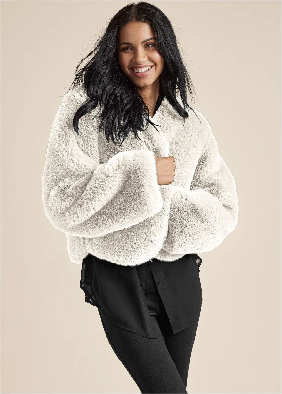 Cropped faux fur coat - Off White