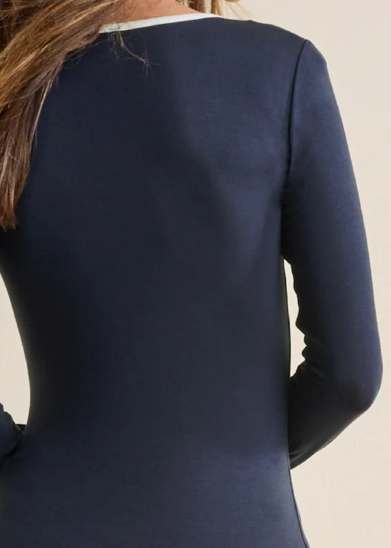 Ruched long sleeve top - Navy & White