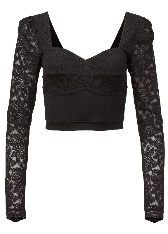 Lace detail top  - Black