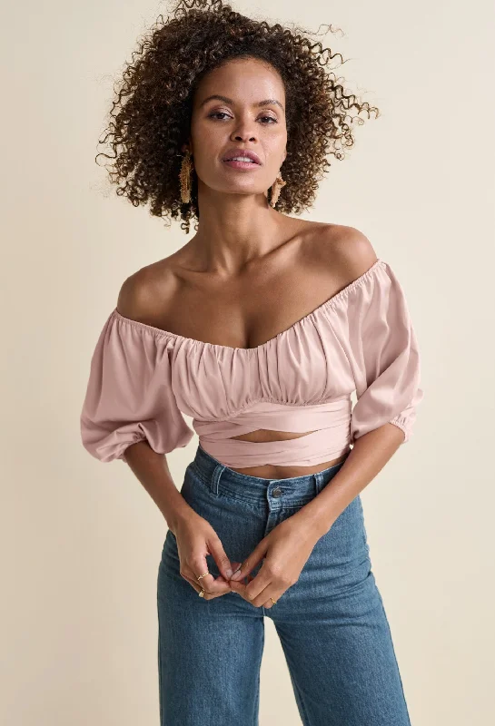 Off-the-shoulder wrap top - Rose