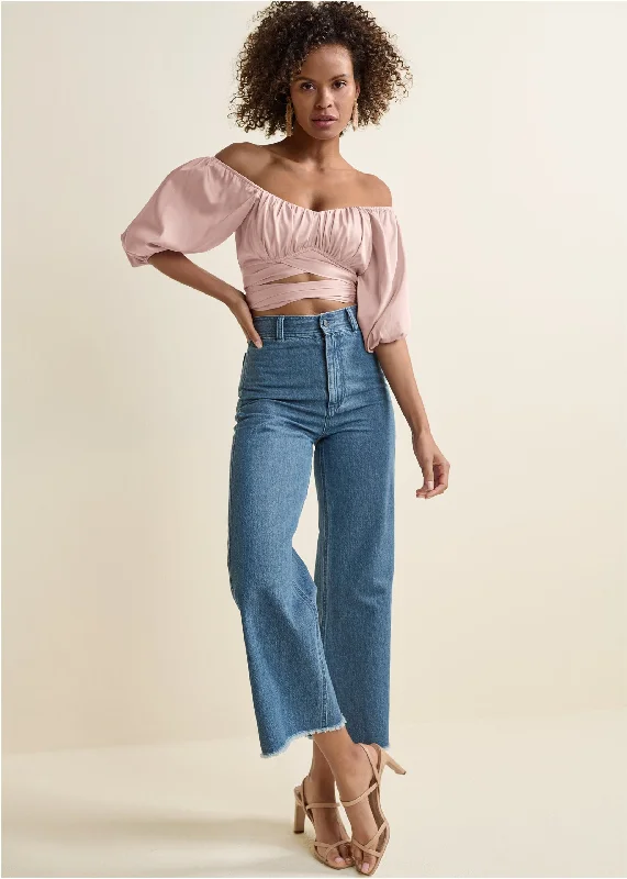 Off-the-shoulder wrap top - Rose