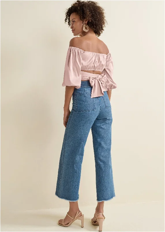 Off-the-shoulder wrap top - Rose