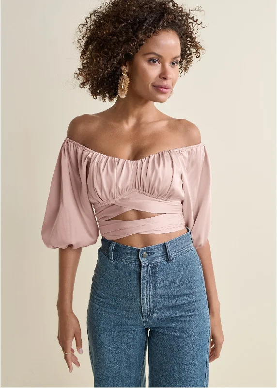 Off-the-shoulder wrap top - Rose