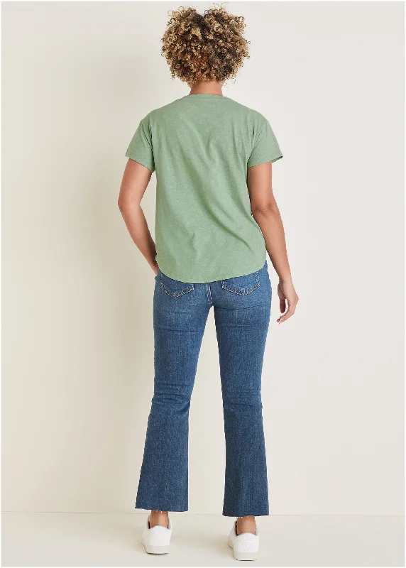 Cotton slub V-Neck tee - Basil