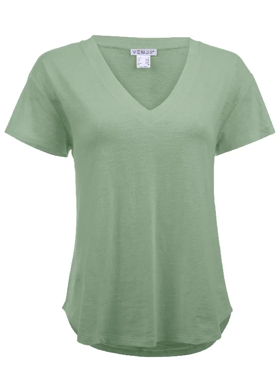 Cotton slub V-Neck tee - Basil