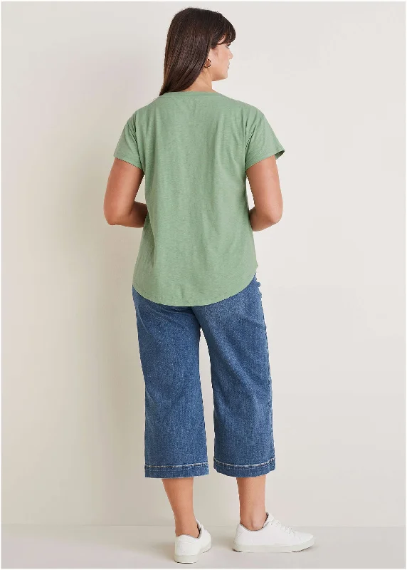 Cotton slub V-Neck tee - Basil