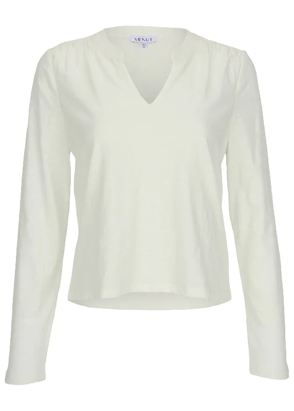 V-Neck shirred long sleeve top - Off White