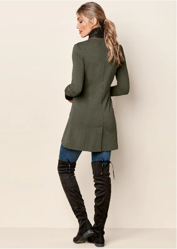 Knit button-front coat - Olive