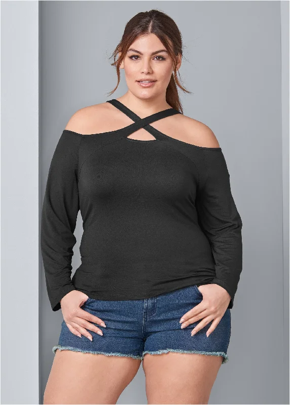 Crisscross neck top - Black