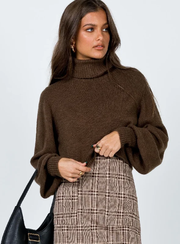 Zahara Cropped Turtleneck Sweater Brown