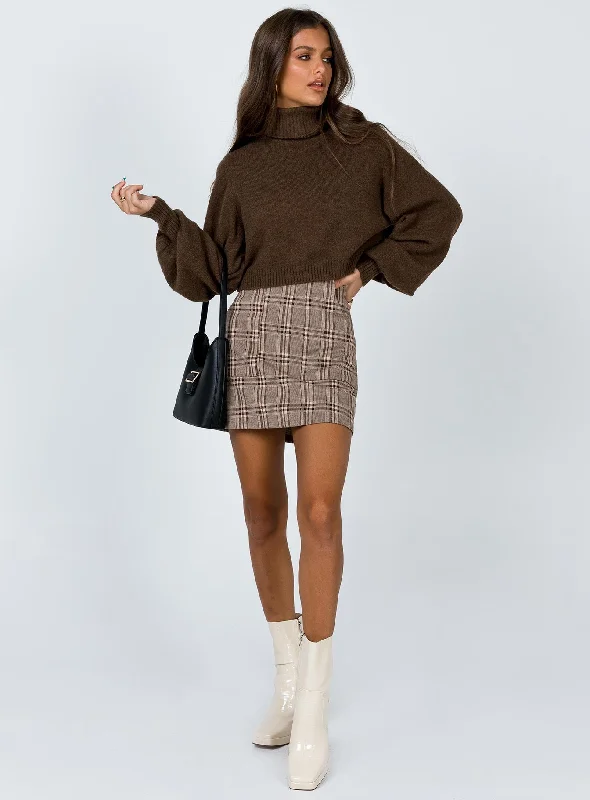 Zahara Cropped Turtleneck Sweater Brown