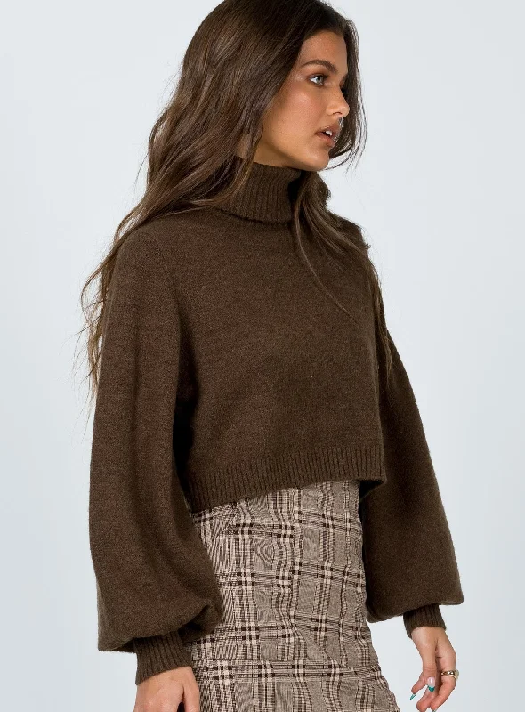 Zahara Cropped Turtleneck Sweater Brown