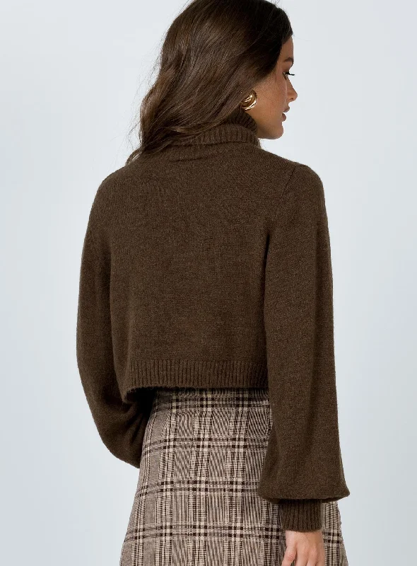 Zahara Cropped Turtleneck Sweater Brown