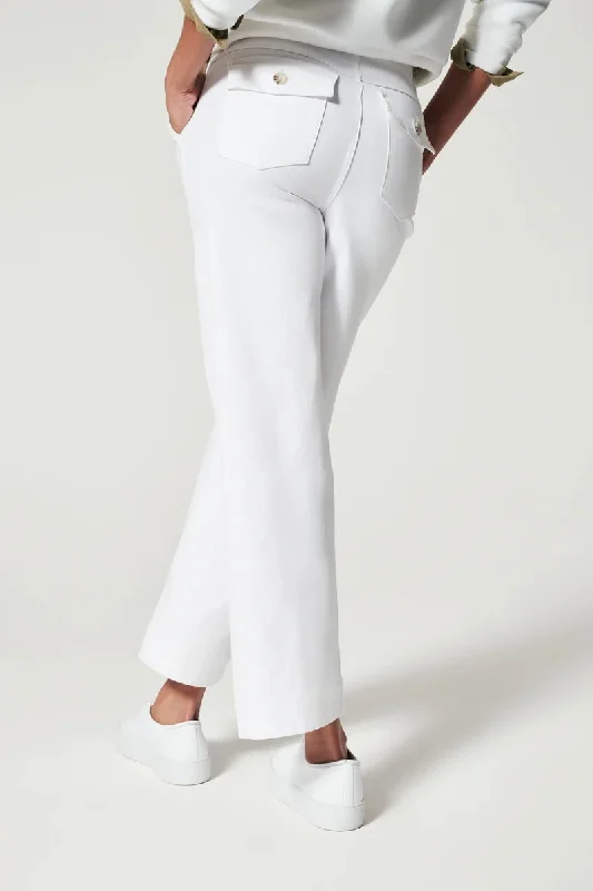 Spanx Bright White Stretch Twill Cropped Wide Leg Pant