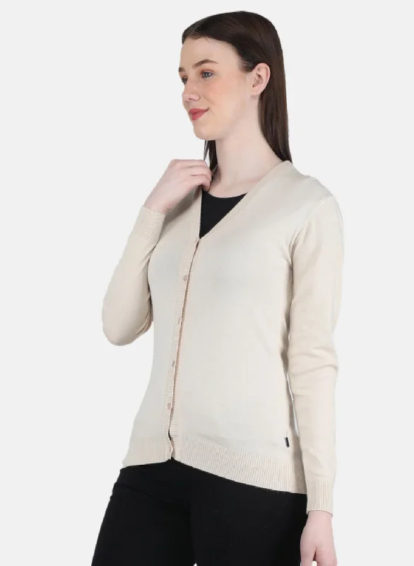 Women Beige Self Design Cardigan