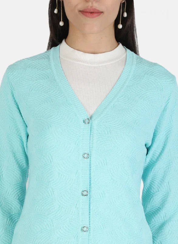 Women Blue Self Cardigan