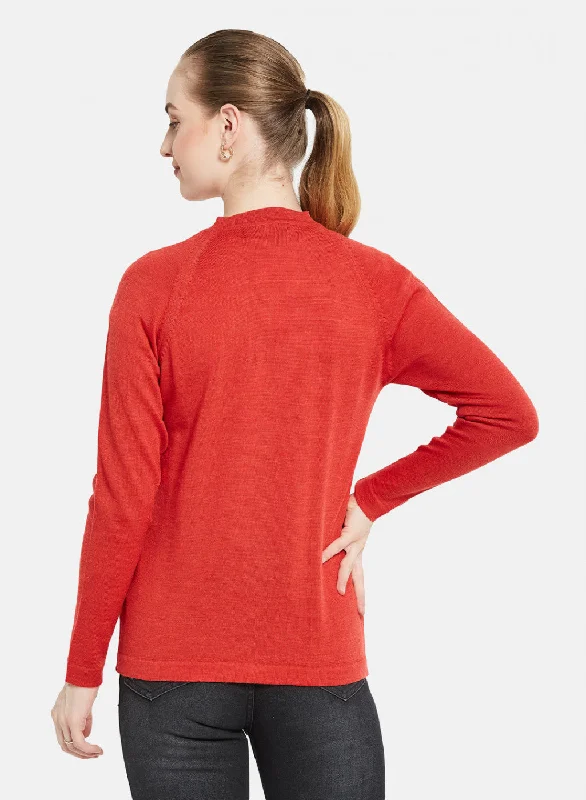 Women Red Solid Cardigan