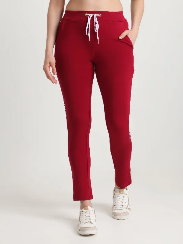 T.T. Women 100% Cotton Interlock Fabric Maroon Track Pant