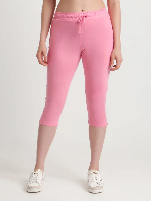 T.T. Women Regular Fit Poly Jersey Solid Capri -Pink