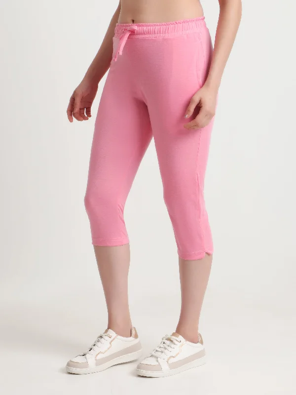 T.T. Women Regular Fit Poly Jersey Solid Capri -Pink