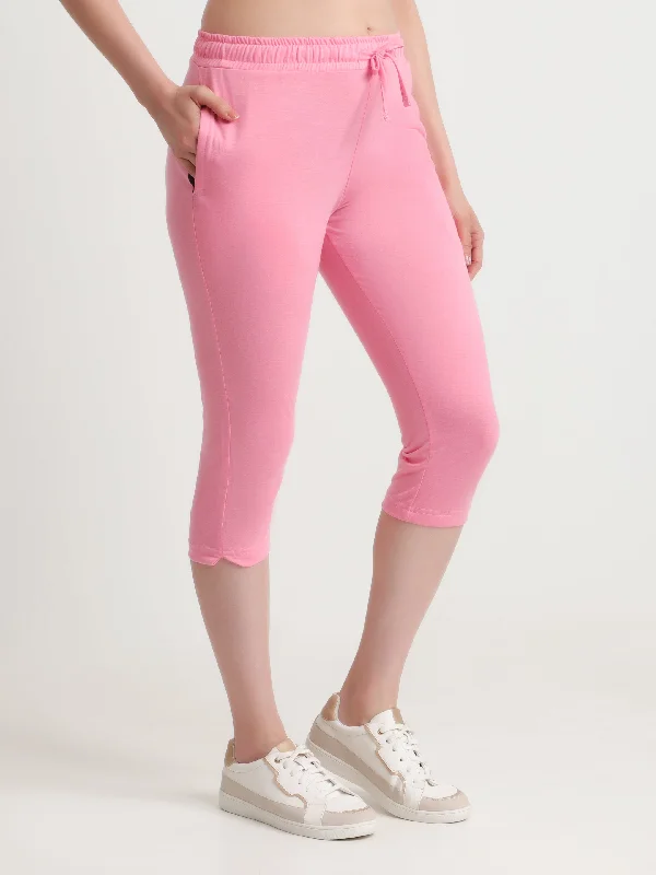 T.T. Women Regular Fit Poly Jersey Solid Capri -Pink