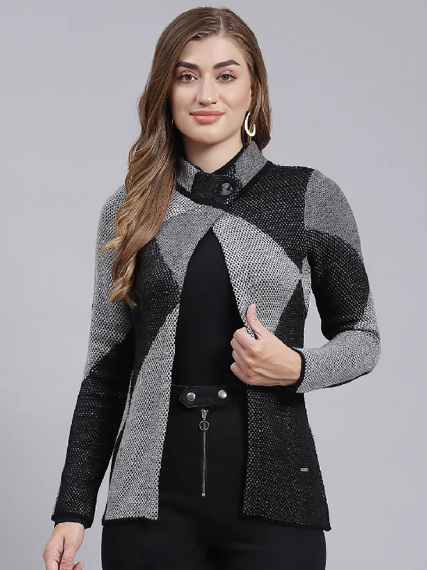 Women Black Jaquard Wool blend Cardigan