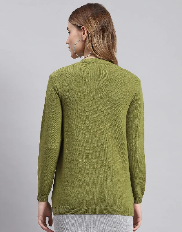 Women Green Solid V Neck Full Sleeve Cardigans