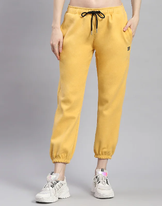 Women Yellow Solid Regular Fit Lower